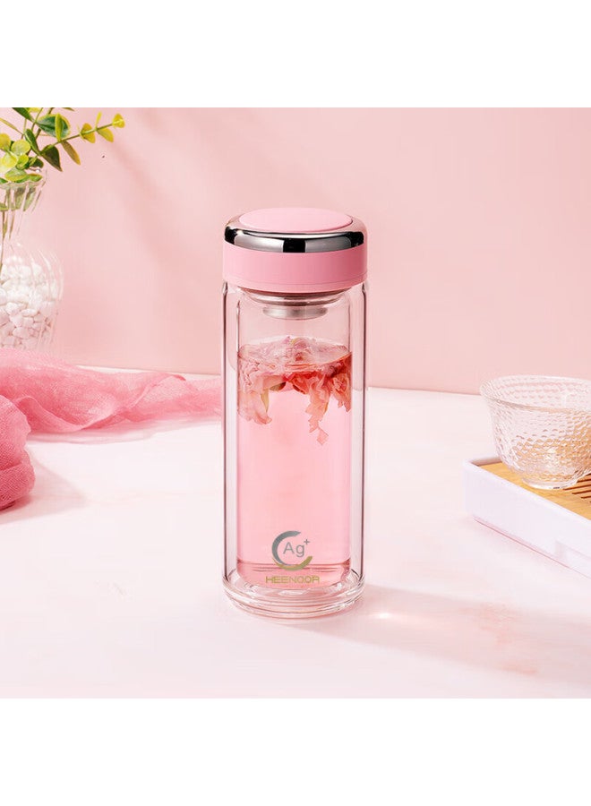 Heenoor Antibacterial Glass Cup, Double-layer Transparent Water Cup, High-value Filter Tea Cup For Women, Xn-1951 Pink, 270ml - Image 3