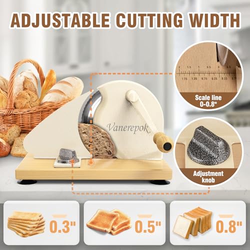 vanerepok Manual Bread Slicer for Homemade Sourdough Bread Versatile Hand Crank Bread Slicer for Sourdough Crusty Bread Etc Stainless Steel Slicers Adjustable Width for Homemade & Commercial Use - Image 3