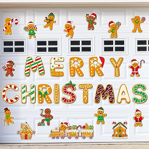 Harloon 30 Pcs Christmas Garage Door Decorations Magnets Colorful Stickers Fridge Refrigerator Magnetic Stickers for Xmas Holiday Car Magnets Metal DoorGingerbread Man - Image 1