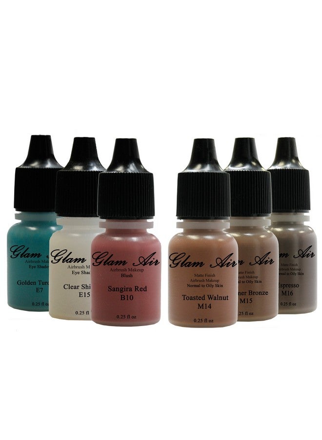 Glam 21 "Daring Goddness" Set Of Six (6) Shades Of Glam Air Airbrush Matte Makeup Foundation Airbrush Blush And Airbrush Eye Shadow Water Based Formula Last All Day (For All Skin Types)0.25Oz Bottles - Image 1