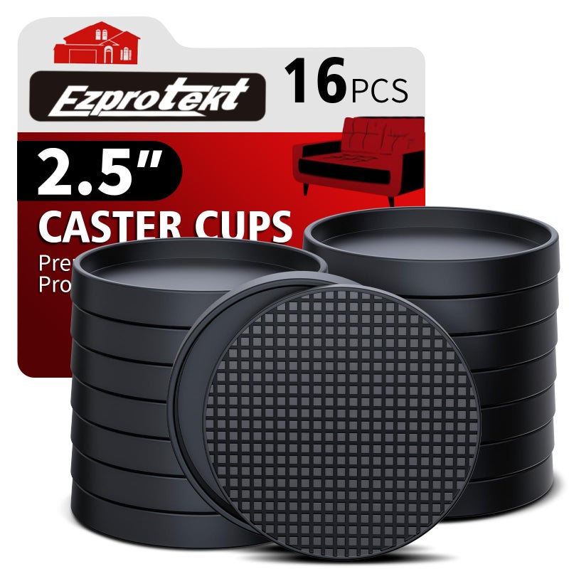 Ezprotekt Non Slip Furniture Pads 16 Pcs 25 Anti Slip Rubber Caster Cups Anti Skid Furniture Coasters for Hardwood Floors No Slide Furniture Gripper Furniture Stoppers to Prevent SlidingBlack