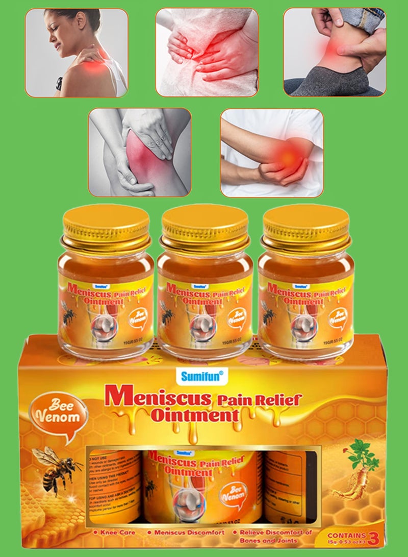 Sumifun 3Pcs Meniscus Pain Relief Ointment Joint Pain Relief Cream Knee Care Bee venom Balm for Joint Care Treatment Gel Cream Bee Venom Pain Relief Cream 3x15g - Image 1