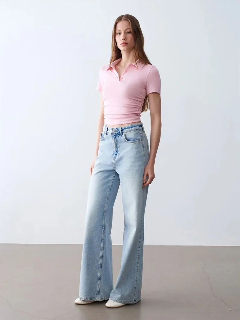 Dilvin DILVIN Women’s Crop Slim Fit Polo T-Shirt