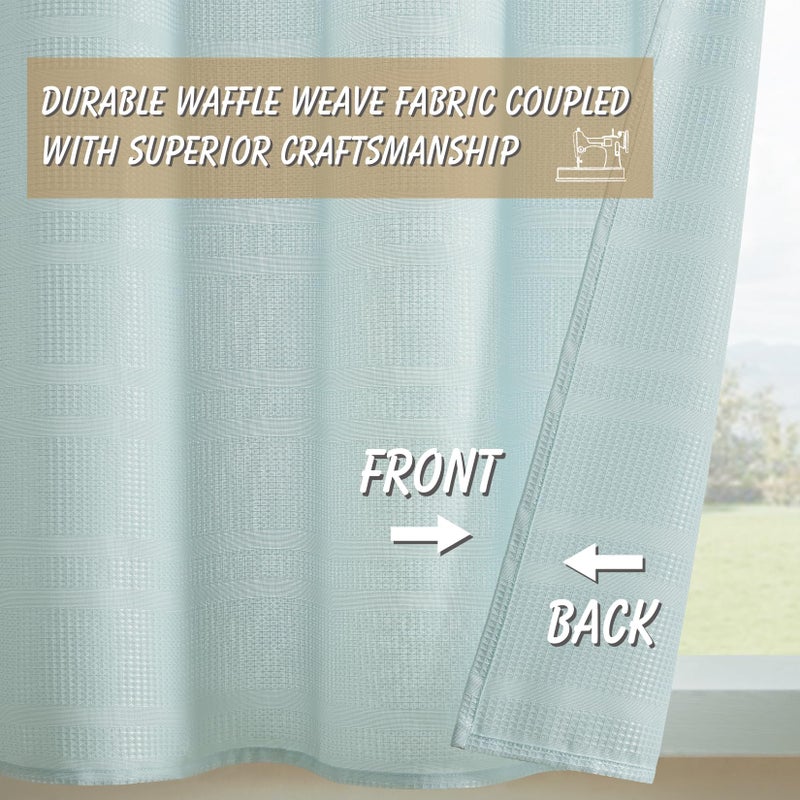 Home Queen Waffle Tier Curtains for Bathroom  Water Repellent Rod Pocket Small Drapes  30 W X 45 L Inch Each  Solid Blue - Image 3