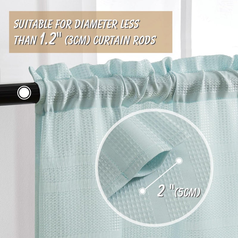 Home Queen Waffle Tier Curtains for Bathroom  Water Repellent Rod Pocket Small Drapes  30 W X 45 L Inch Each  Solid Blue - Image 2