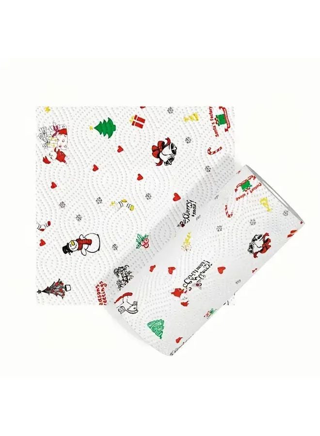 Christmas Kitchen Paper Towels Festive Season Prints Thickened Three Layer Roll Disposable Wet Dry Dual Purpose - Image 1