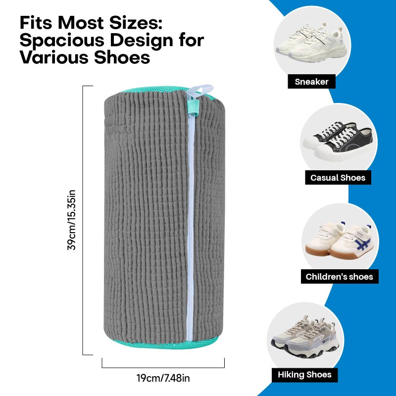 NMQHPA Shoe Washing Machine Bag: Laundry Shoe Bag for Washer and Dryer - 2pc Reusable Shoe Cleaning Bag for Sneaker Tennis Shoes Unstain Cleaner Kit (Gray 2pcs) - Image 4