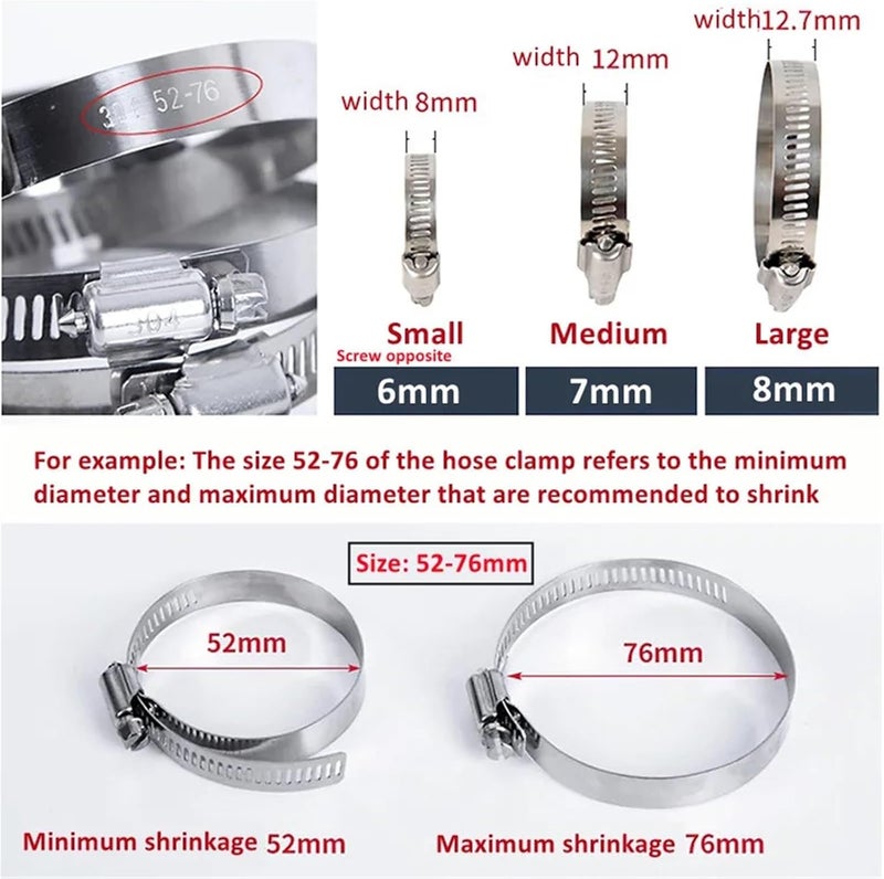 Hose Clamps 15 Pcs 40-95mm Pipe Clamps Heavy Duty Stainless Steel Hose Clips Car Fuel Clamp Worm Drive Durable Anti-oxidation For Automotive Pipe Radiator Plumbing Fuel Line(40-63mm) - Image 5