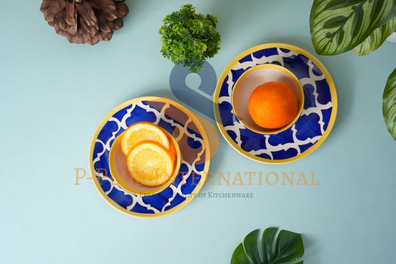 P-Plus International Ceramic Dinnerware Set | Hand Painted Set of 2 Plate (8 Inch) and Set of 2 Bowl (200 Ml 10 Cm) Set | Dishwasher & Microwave Safe | Ideal for Casual Dining, Camping (Blue) - Image 3