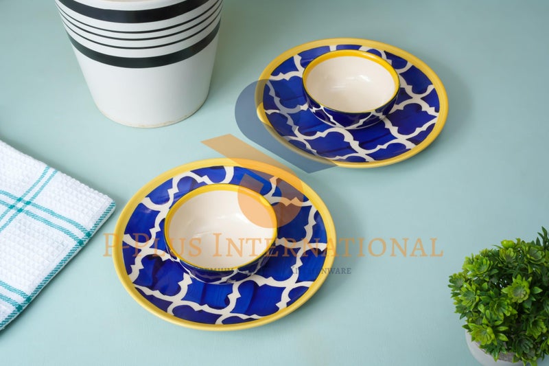 P-Plus International Ceramic Dinnerware Set | Hand Painted Set of 2 Plate (8 Inch) and Set of 2 Bowl (200 Ml 10 Cm) Set | Dishwasher & Microwave Safe | Ideal for Casual Dining, Camping (Blue) - Image 5