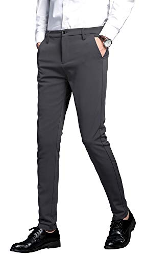 Plaid&Plain Men's Stretch Dress Pants Slim Fit Skinny Suit Pants 7101 Charcoal 32W32L - Image 1