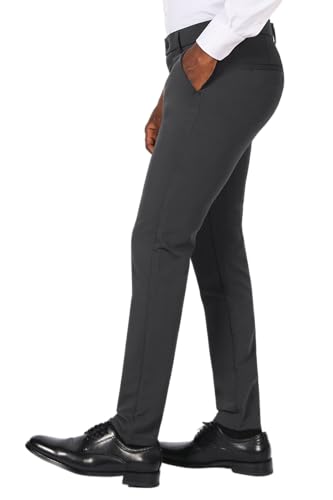 Plaid&Plain Men's Stretch Dress Pants Slim Fit Skinny Suit Pants 7101 Charcoal 32W32L - Image 4