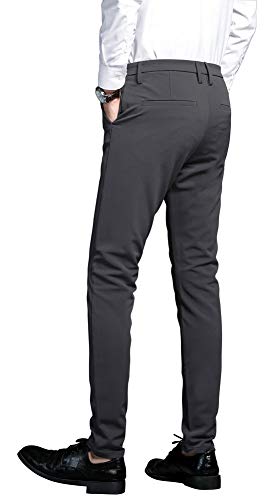 Plaid&Plain Men's Stretch Dress Pants Slim Fit Skinny Suit Pants 7101 Charcoal 32W32L - Image 2