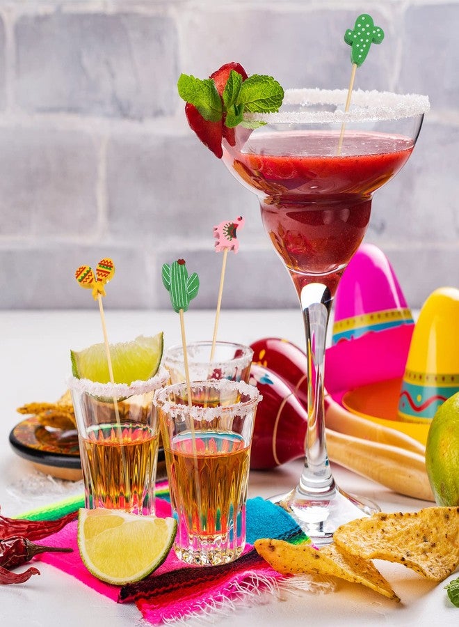 Qunclay 100 Pieces Fiesta Cupcake Toppers Mexican Fiesta Assorted Tropical Cocktail Toothpick Llama Cactus Mexican Hat Handmade Bamboo Toothpick for Cinco De Mayo Carnival Festival Holiday Supplies - Image 3