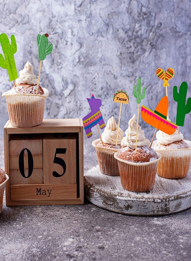 Qunclay 100 Pieces Fiesta Cupcake Toppers Mexican Fiesta Assorted Tropical Cocktail Toothpick Llama Cactus Mexican Hat Handmade Bamboo Toothpick for Cinco De Mayo Carnival Festival Holiday Supplies - Image 5