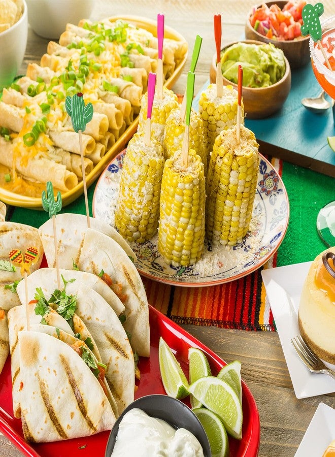 Qunclay 100 Pieces Fiesta Cupcake Toppers Mexican Fiesta Assorted Tropical Cocktail Toothpick Llama Cactus Mexican Hat Handmade Bamboo Toothpick for Cinco De Mayo Carnival Festival Holiday Supplies - Image 4