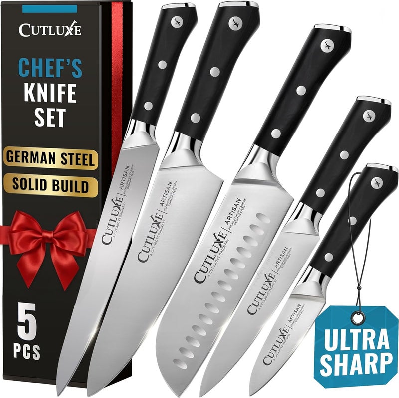 Cutluxe Kitchen Knives, 5 Pcs Chef's Knife Set â€“ Razor Sharp German Steel, Full Tang, Ergonomic Handles â€“ Artisan Series - Image 1