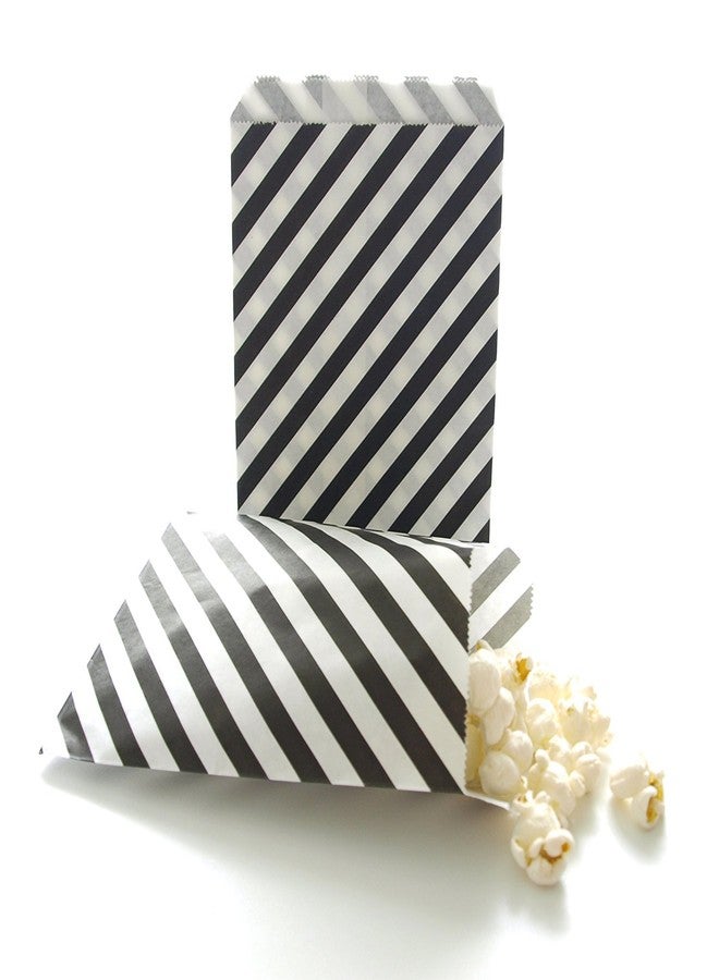 AKOAK 50 Pcs 5 x 7 Inches White and Black Striped Paper Bags,Holiday Wedding Christmas Favor Candy Treat Bags - Image 3