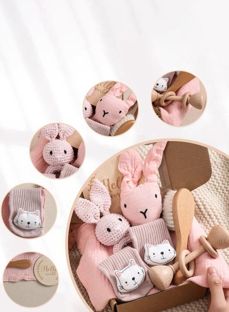 سلة هدايا للأطفال حديثي الولادة، طقم هدايا للمولود مع بطانية ولعبة خشخيشة وفرشاة استحمام، هدايا مثالية للمواليد الجدد وحفلات استقبال المواليد للأمهات الحوامل - Image 3