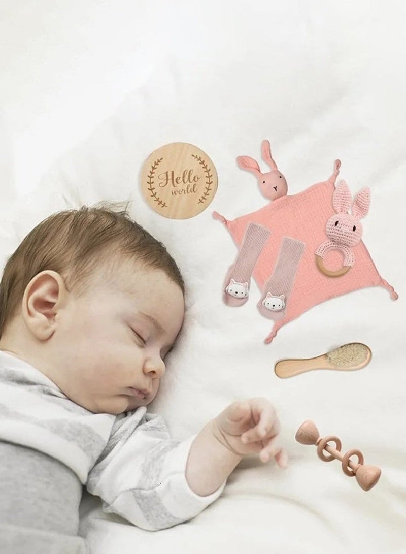 سلة هدايا للأطفال حديثي الولادة، طقم هدايا للمولود مع بطانية ولعبة خشخيشة وفرشاة استحمام، هدايا مثالية للمواليد الجدد وحفلات استقبال المواليد للأمهات الحوامل - Image 4