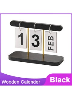 Generic 1 Piece Wood Ornaments Calendar,Wooden Flip Calendar Turn Page Month Date Display for Desk Office Home (Black)  - Image 1