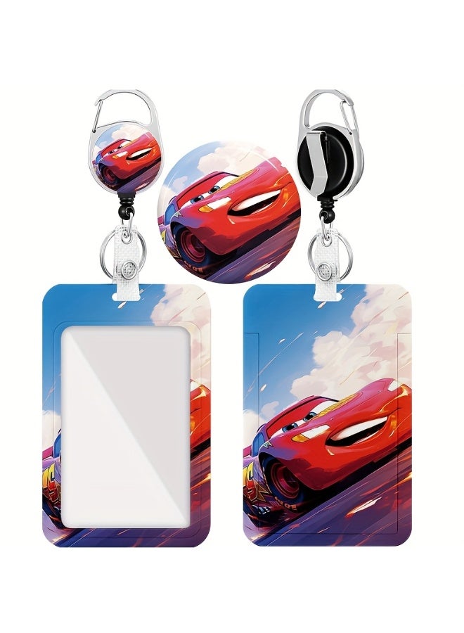 Disney 2in1 Disney Cars Lightning McQueen Cartoon Design Retractable Zipper Card Holder - Suitable for Students, Workers, Offices | Professional Look | Fashion Design2in1 Disney Cars Lightning McQueen Cartoon Design Retractable Zipper Card Holder - Suitable for Students, Workers, Offices | Professional Look | Fashion Design - Image 1