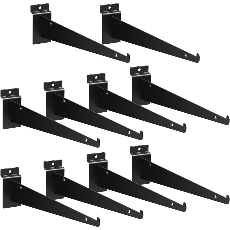 Oudain 12 Slatwall Shelf Bracket with Lip Heavy Duty Slat Wall Brackets Bulk Floating Metal Slatwall Accessories for Shelving Display Garage Kitchen Mounting SuppliesBlack10 Pcs