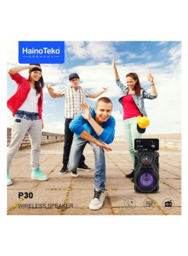 Haino Teko P30 Wireless Bluetooth Speaker with RGB Lights & Microphone – Deep Bass, 5-Hour Playtime, Portable Black Speaker for Indoor & Outdoor Entertainment, Travel & Parties - Image 3
