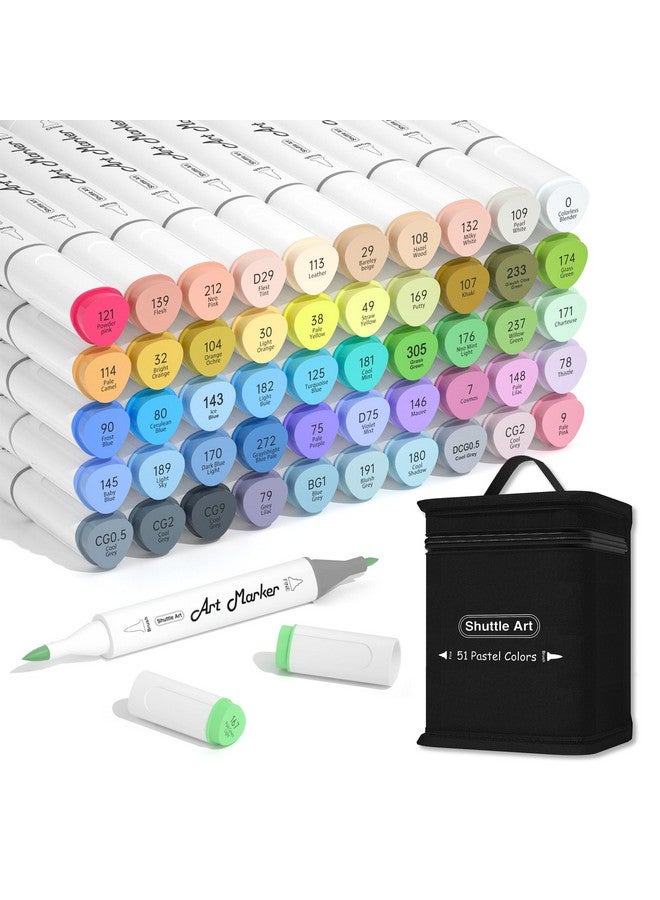 Shuttle Art Pastel Alcohol Markers Brush Tip, Dual Tip Brush & Fine Tip Art Marker Set, 50 Colors Plus 1 Blender Marker Pens With Case Perfect For Illustration Kids Students Adults Coloring Sketching - Image 1