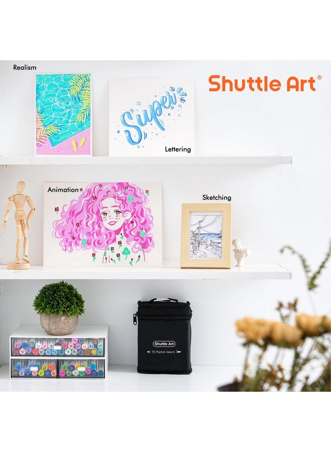 Shuttle Art Pastel Alcohol Markers Brush Tip, Dual Tip Brush & Fine Tip Art Marker Set, 50 Colors Plus 1 Blender Marker Pens With Case Perfect For Illustration Kids Students Adults Coloring Sketching - Image 4
