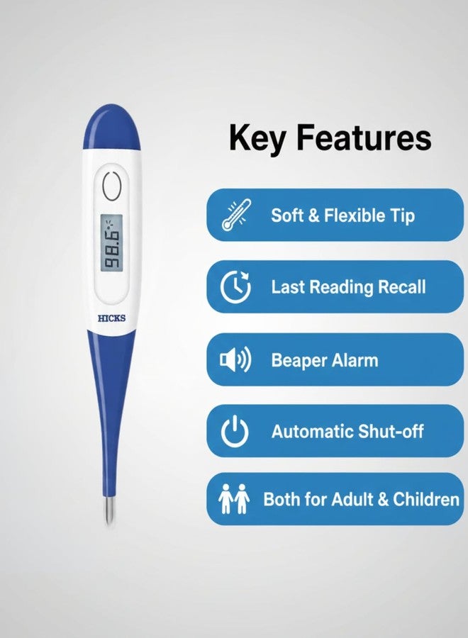 Hicks Flexible Tip Digital Thermometer: Quick & Accurate, Water-Resistant, Automatic Power-Off - For Your Comfort & Convenience - Image 4