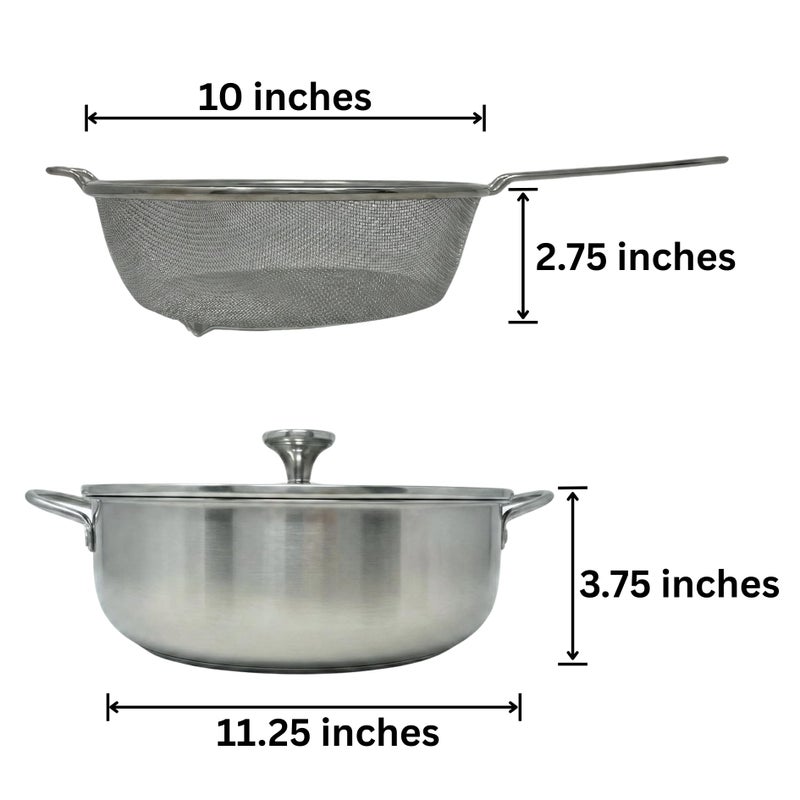Saltlas 4.4Qt/4.2L Deep Fryer Pot with Basket and Strainer Spoon, 304 Stainless Steel Fish Frying Pot for Seafood, Chicken, French Fries, Japanese Tempura - Image 3