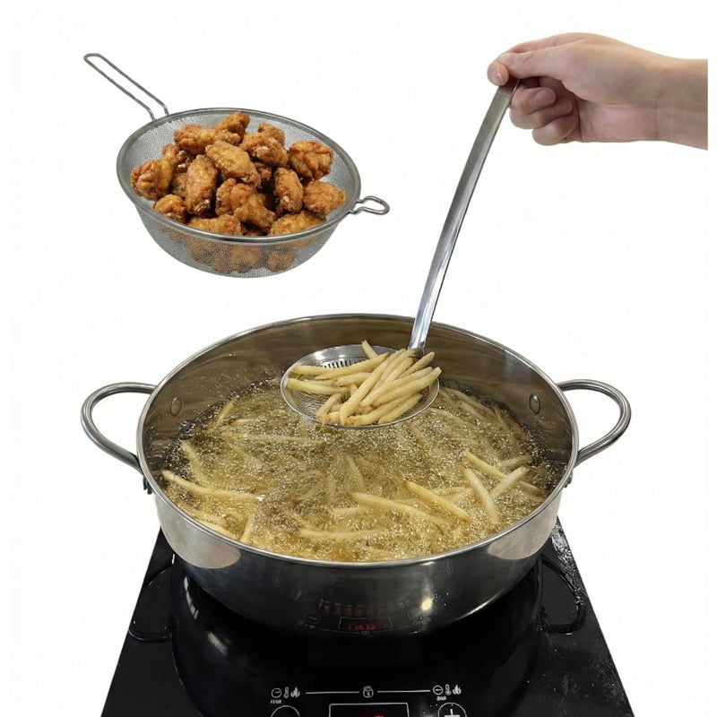 Saltlas 4.4Qt/4.2L Deep Fryer Pot with Basket and Strainer Spoon, 304 Stainless Steel Fish Frying Pot for Seafood, Chicken, French Fries, Japanese Tempura - Image 1