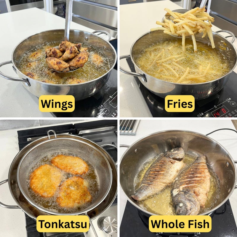 Saltlas 4.4Qt/4.2L Deep Fryer Pot with Basket and Strainer Spoon, 304 Stainless Steel Fish Frying Pot for Seafood, Chicken, French Fries, Japanese Tempura - Image 4