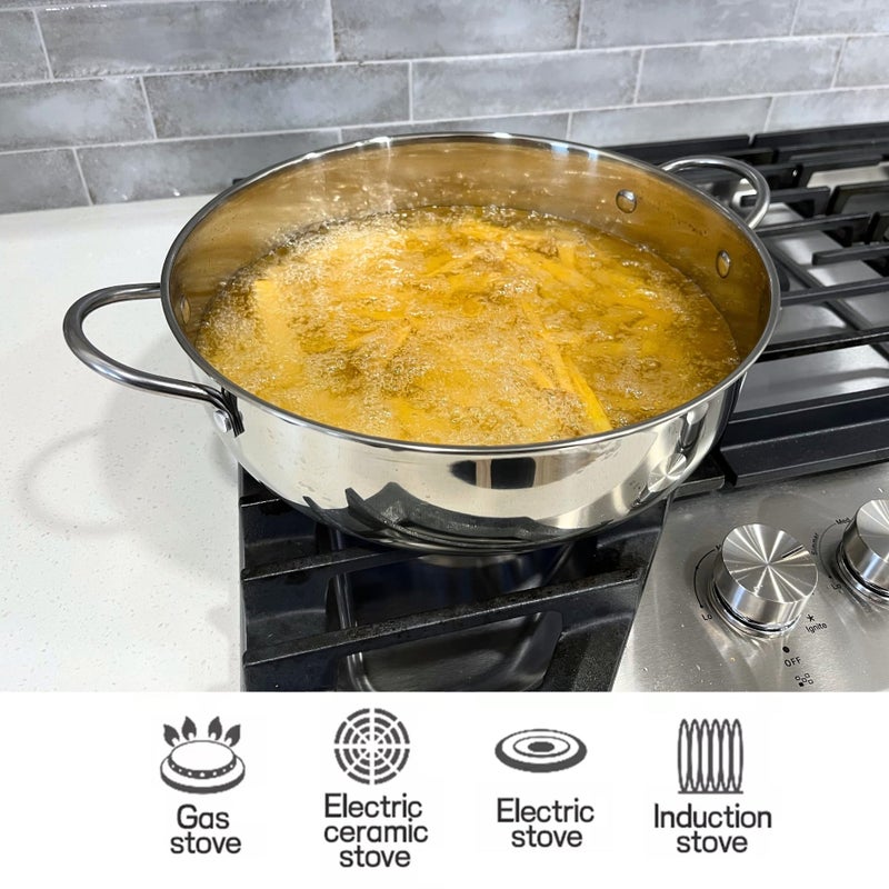 Saltlas 4.4Qt/4.2L Deep Fryer Pot with Basket and Strainer Spoon, 304 Stainless Steel Fish Frying Pot for Seafood, Chicken, French Fries, Japanese Tempura - Image 5