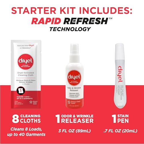 dryel At-Home Dry Cleaner Starter Kit with Wrinkle Release Spray, New and Improved, Gentle Laundry Care for Special Fabrics and Dry-Clean-Only Clothes, 8 Loads with On-the-Go Stain Remover - Image 2