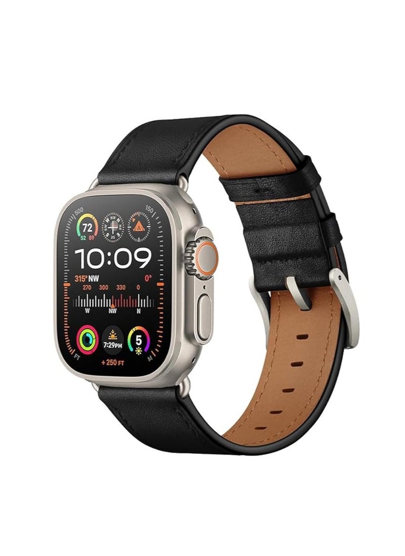 Generic - Leather Bands Compatible with Apple Watch Ultra/Ultra 2 Band 49mm 45mm 44mm 42mm Women Men, Leather Wristband Replacement Strap for Apple Watch Ultra Series 9 8 7 6 5 4 3 2 1 SE - Image 1