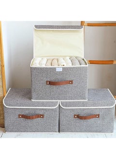 Arabest Storage Bins with Lids 3 Pack, Collapsible Storage Box with Handle, for Organizing Toys, Clothes, Office, 38x25x25cm, Grey  - Image 1
