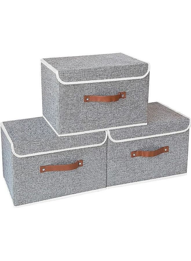 Arabest - Storage Bins with Lids 3 Pack, Collapsible Storage Box with Handle, for Organizing Toys, Clothes, Office, 38x25x25cm, Grey - Image 1