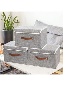 Arabest Storage Bins with Lids 3 Pack, Collapsible Storage Box with Handle, for Organizing Toys, Clothes, Office, 38x25x25cm, Grey  - Image 5