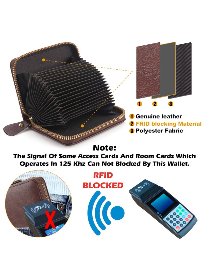 بيوينتي حامل بطاقات مع حجرة للعملات المعدنية، حامل بطاقات ائتمان من الجلد مع مساحة كبيرة لما يصل إلى 20 بطاقة، محفظة للرجال والنساء مع حماية RFID NFC، بني، بسيط - Image 5