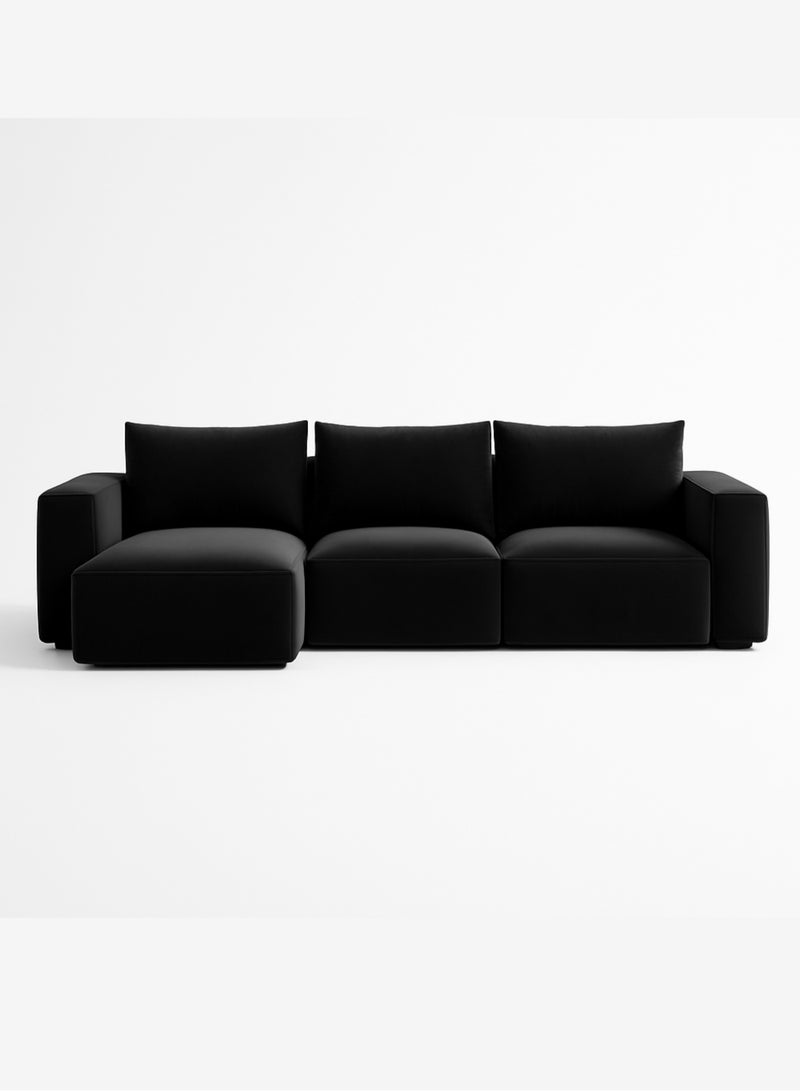 كستم ديكو أريكة KUSTOMDECO مقسمة بثلاثة مقاعد على شكل حرف L مع وسائد | أثاث مريح لغرفة المعيشة | أريكة للشرفة مع وسائد | أريكة بتصميم عصري (أسود) - Image 1