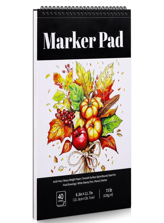 Prudiut A4 Marker Paper Pad 40 Sheets, 8.3×11.7 Inch Bleedproof Art Sketch Pad, 73lb/120gsm Drawing Paper Spiral Sketch Book, Painting Coloring Alcohol Marker Paper for Beginners, Artists, Gift - Image 1