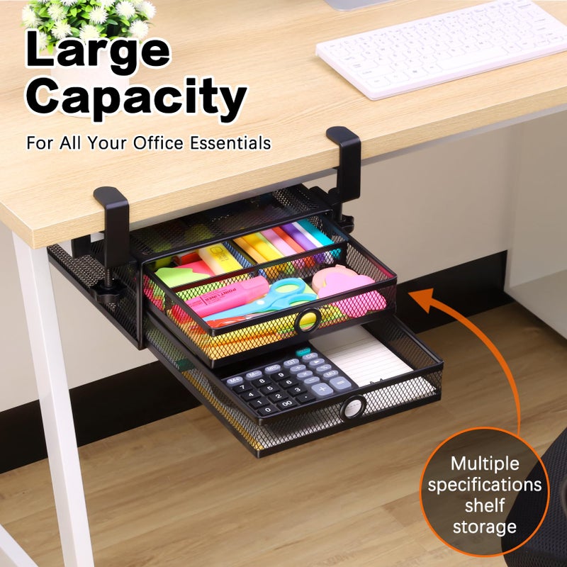 ROSYLINE Under Desk & Desktop Drawer Organizer - 2-Tier Metal Slide Out Drawers Organizer, Storage for Home Office Desk (Black) - Image 2