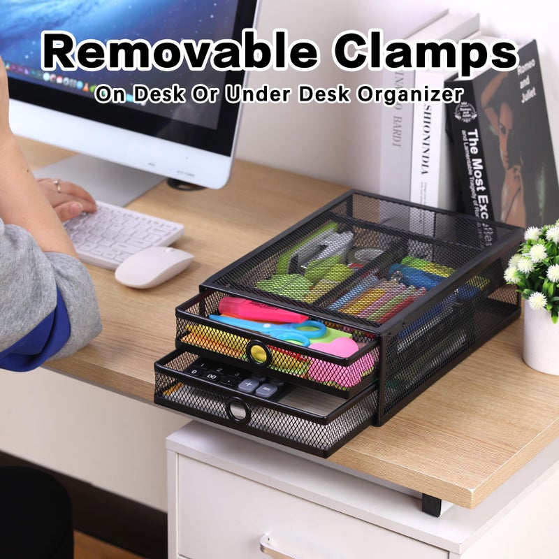 ROSYLINE Under Desk & Desktop Drawer Organizer - 2-Tier Metal Slide Out Drawers Organizer, Storage for Home Office Desk (Black) - Image 3