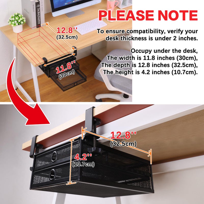 ROSYLINE Under Desk & Desktop Drawer Organizer - 2-Tier Metal Slide Out Drawers Organizer, Storage for Home Office Desk (Black) - Image 5