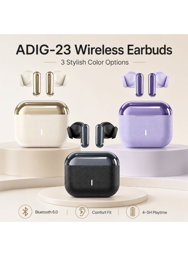 سماعات أذن ADIG-23 TWS لاسلكية بلوتوث 6.0 مع مشغلات 13 ملم وعلبة شحن، ذهبي شامباني - Image 2