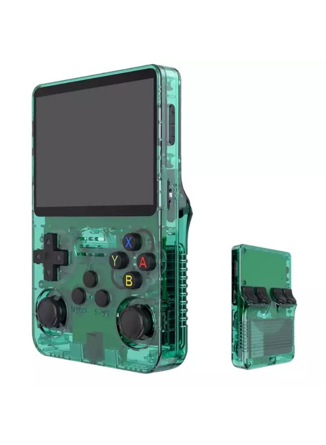 R36S Retro Handheld Video Game Console, 3.5-inch IPS Display, 64GB Storage, Transparent Green