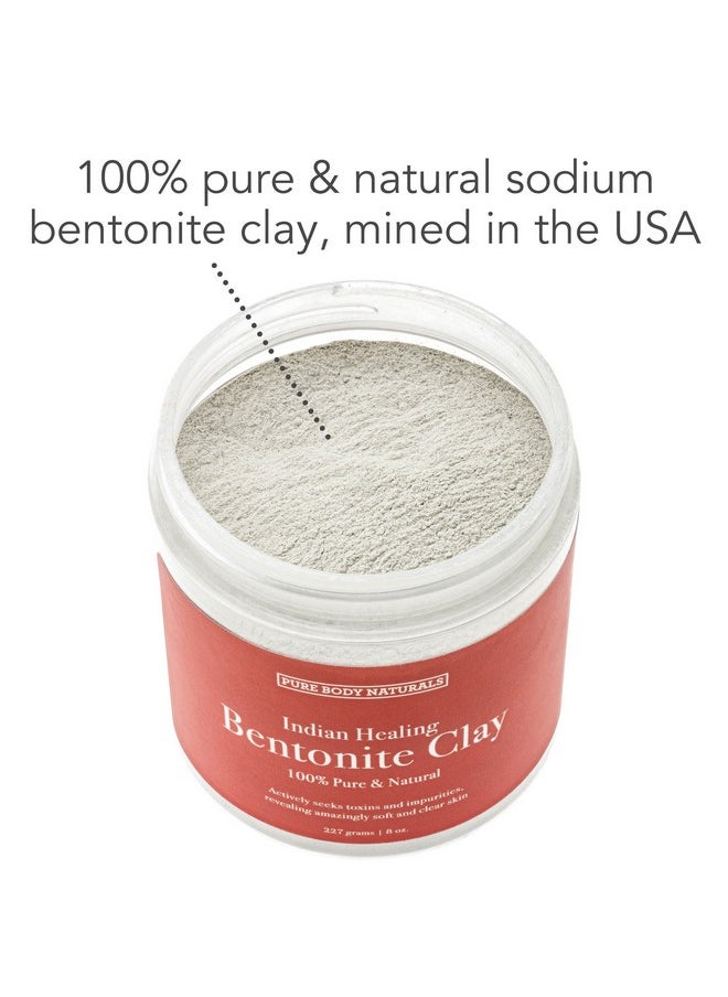 PURE BODY NATURALS Pure Body Naturals Bentonite Clay Powder for DIY Detox Body & Face Mask, Pure Indian Healing Clay for Deep Pore Cleansing and Armpit Detox for Women, (8.0 oz)  - Image 2
