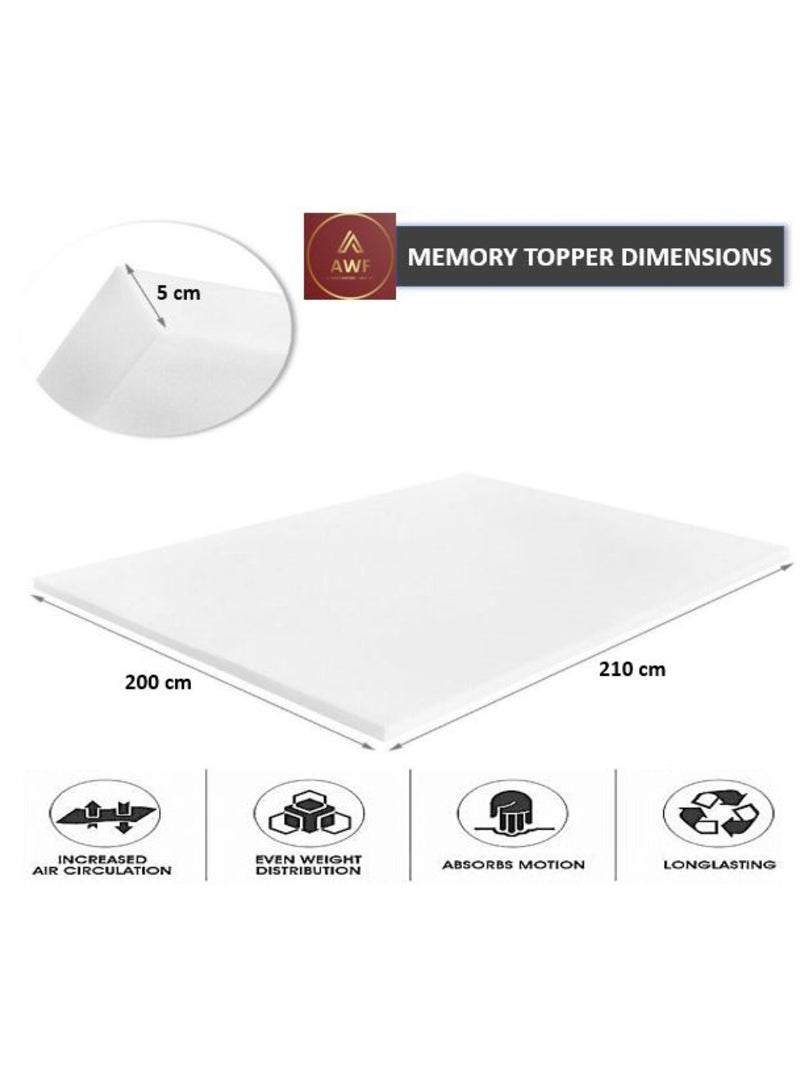 AL WADI FURNITURE 5cm Thick Luxury Soft Ventilated Visco Memory Foam Super King Bed Mattress Topper,with Removable Belgium Jacquard Cotton Non-Slip Cover, Max Back Support - 200W x 210L cm  - Image 2